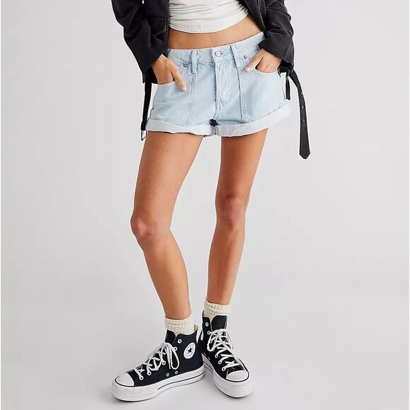 Free People Beginner’s Luck Slouch Shorts In Rookie Wash - Picture 4 of 6